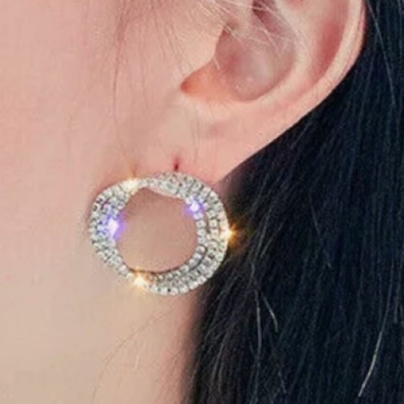 💫Silver Diamond Triple Hoop Earrings💫 - Picture 2 of 3